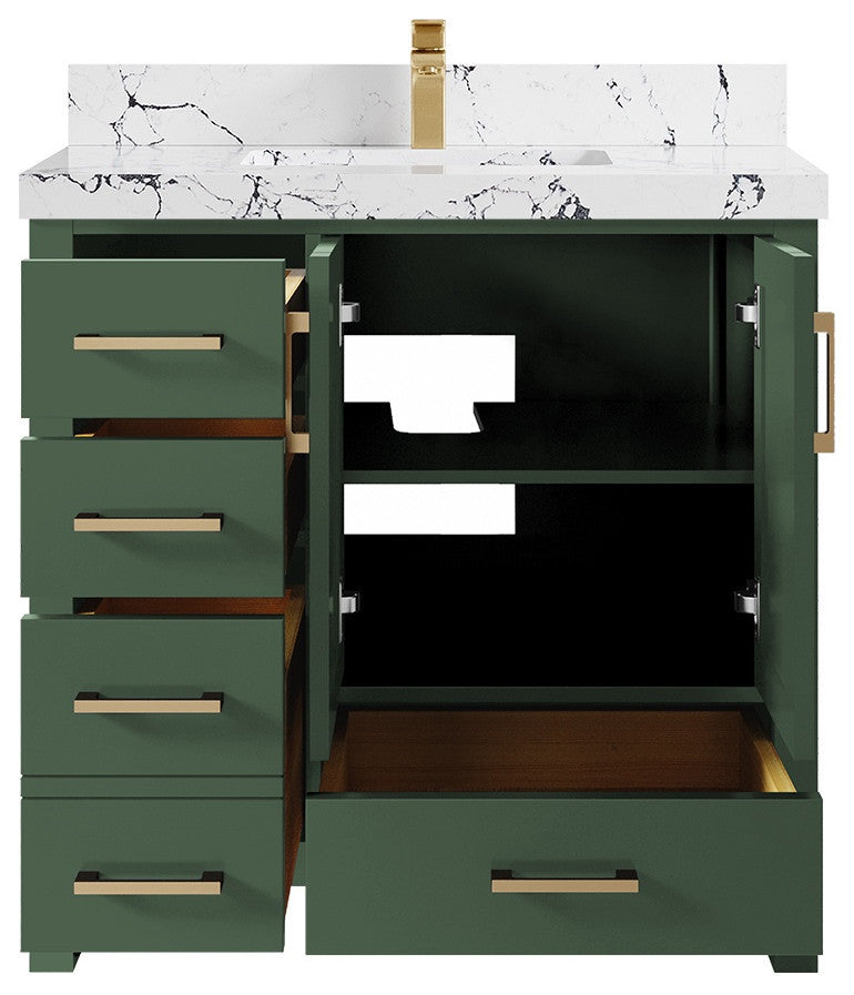 Malibu 36 Center Sink Bath Vanity in Lafayette Green 2" Viola Night