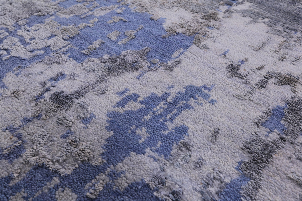 9' 0" X 12' 1" Abstract Handmade Wool and Silk Rug Q8651