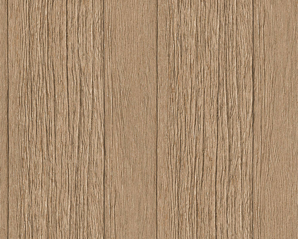 Loft Modern Nature Textured Wallpaper, Wood Planks, Brown Beige, One Roll