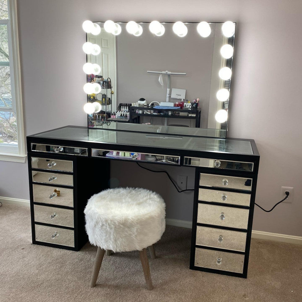 SlayStation Pro Premium Mirrored Vanity Table, Black