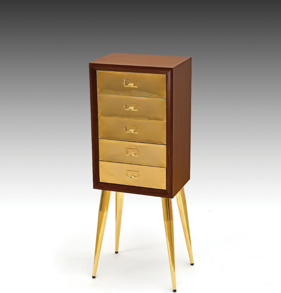 Metal and Wood Jewelry Armoire, Gold and Dark Brown