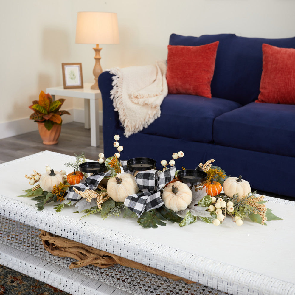 Nearly Natural 32ï¿½ White Pumpkin and Berries Artificial Candelabrum