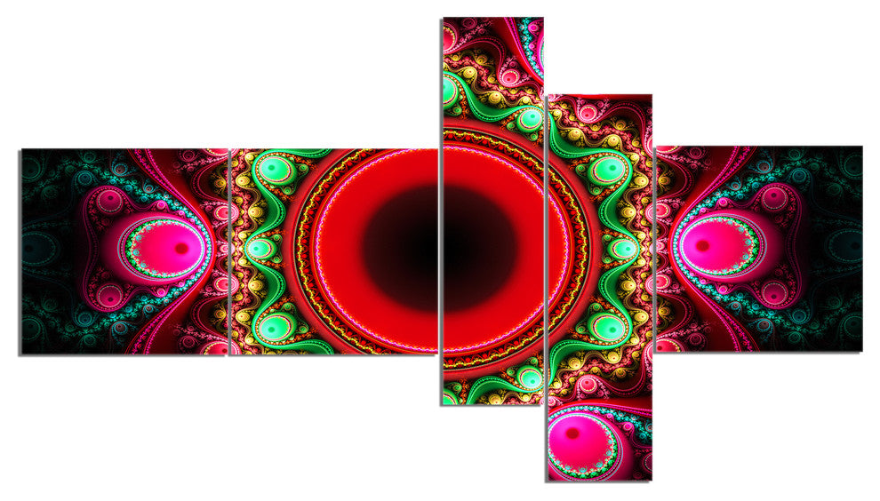 Pink Wavy Curves and Circles, Abstract Canvas Art Print, 60"x32", 5 panels