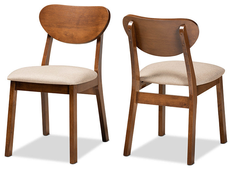 Eurah Mid-Century Modern Upholstered Dining Chair, Set of 2, Sand/Walnut Brown