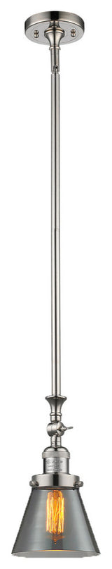1-Light Small Cone 6" Pendant, Polished Nickel, Glass: Smoked