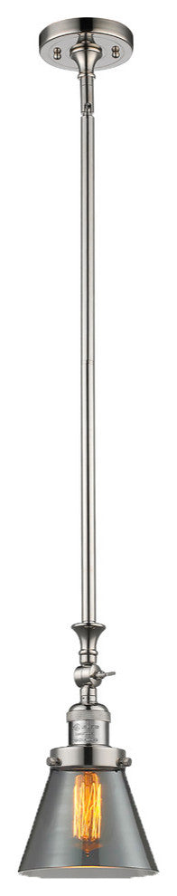 1-Light Small Cone 6" Pendant, Polished Nickel, Glass: Smoked