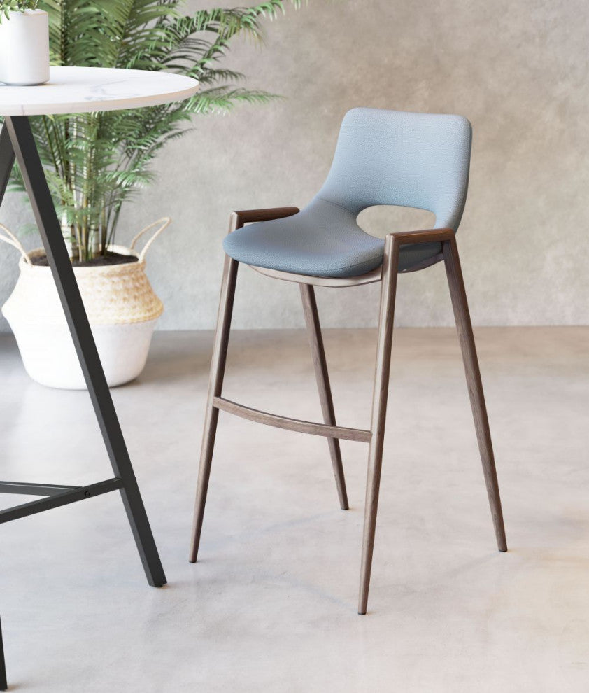 Desi Barstool, Set of 2 Blue/Walnut