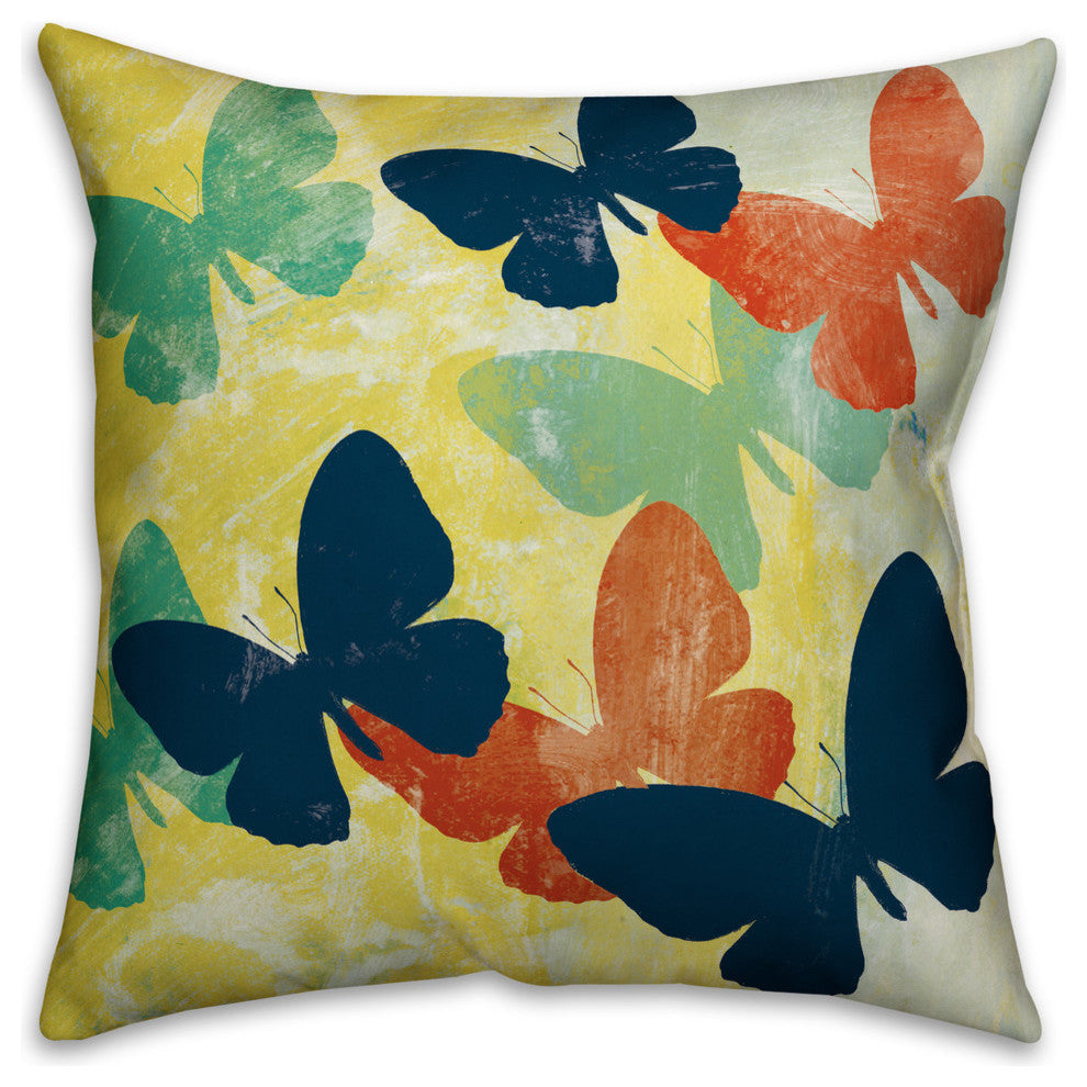 Butterfly Print Outdoor Throw Pillow, 18"x18"