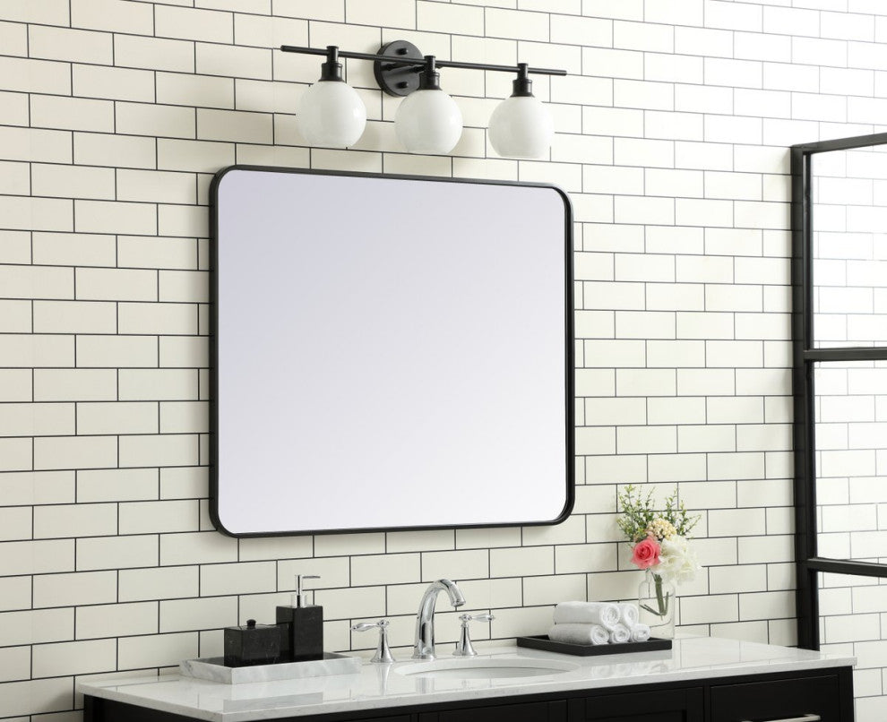 Ellis Soft Corner Metal Rectangular Mirror, Black, 30"x36"