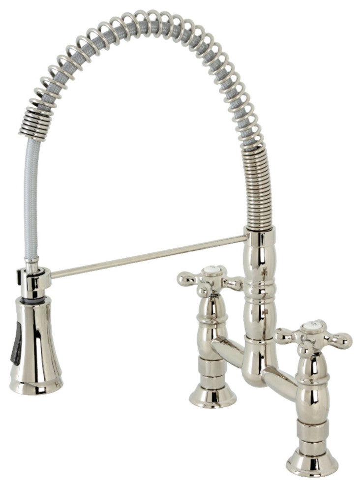 GS1276AX Two-Handle Deck-Mount Pull-Down Sprayer Kitchen Faucet, Polished Nickel
