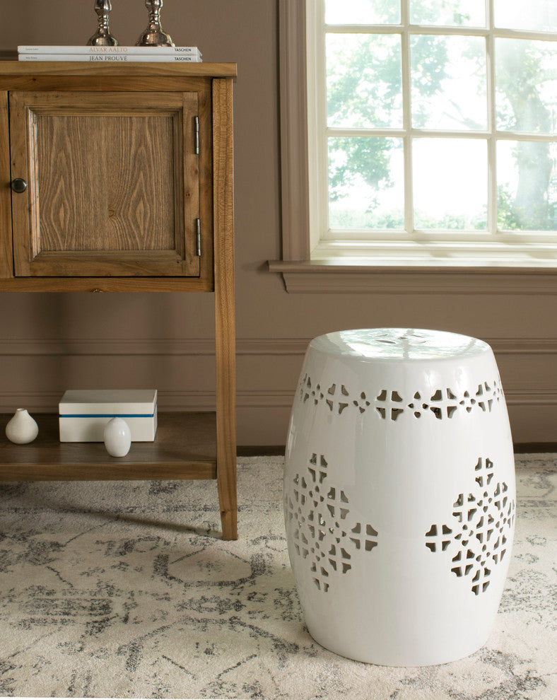 Safavieh Quatrefoil Garden Stool, Antique White