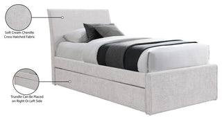 Myles Upholstered Trundle Bed, Cream, Twin, Chenille Fabric