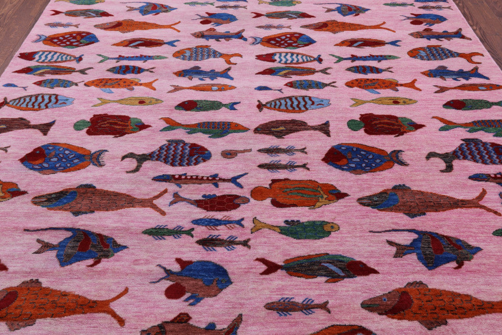 8' 1" X 10' 2" Gabbeh Fish Design Hand-Knotted Wool Rug - Q15520
