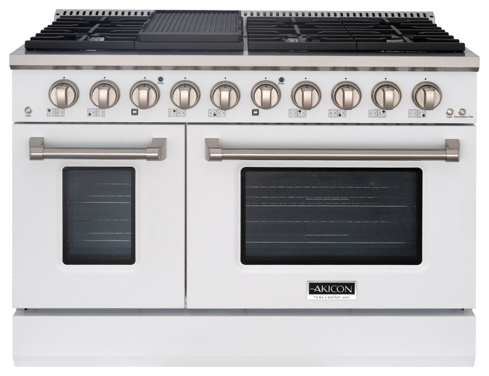 48" Slide-in Freestanding Gas Range & 6.7 Cu. Ft. Oven,8 Burners. White, White & Stainless Steel, 48"