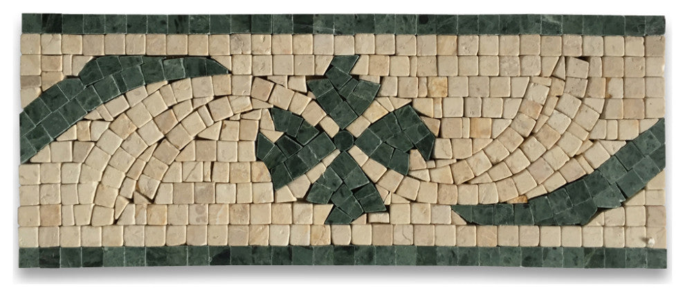Marble Mosaic Border Listello Accent Tile Clover Green 4.7x12 Polished, 1 piece
