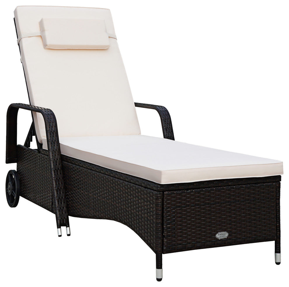 Costway Outdoor Lounge Chair Recliner Cushion Patio Furniture Adjustable Wheels
