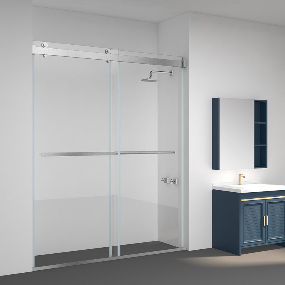 Spezia 60" W x 76" H Double Sliding Frameless Shower Door, Brushed Nickel