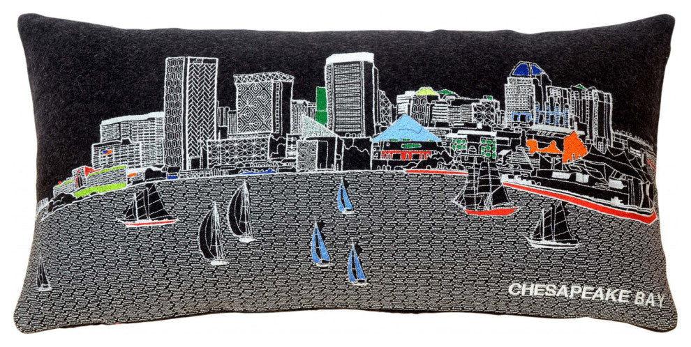 25" Black Austin Nighttime Skyline Lumbar Decorative Pillow