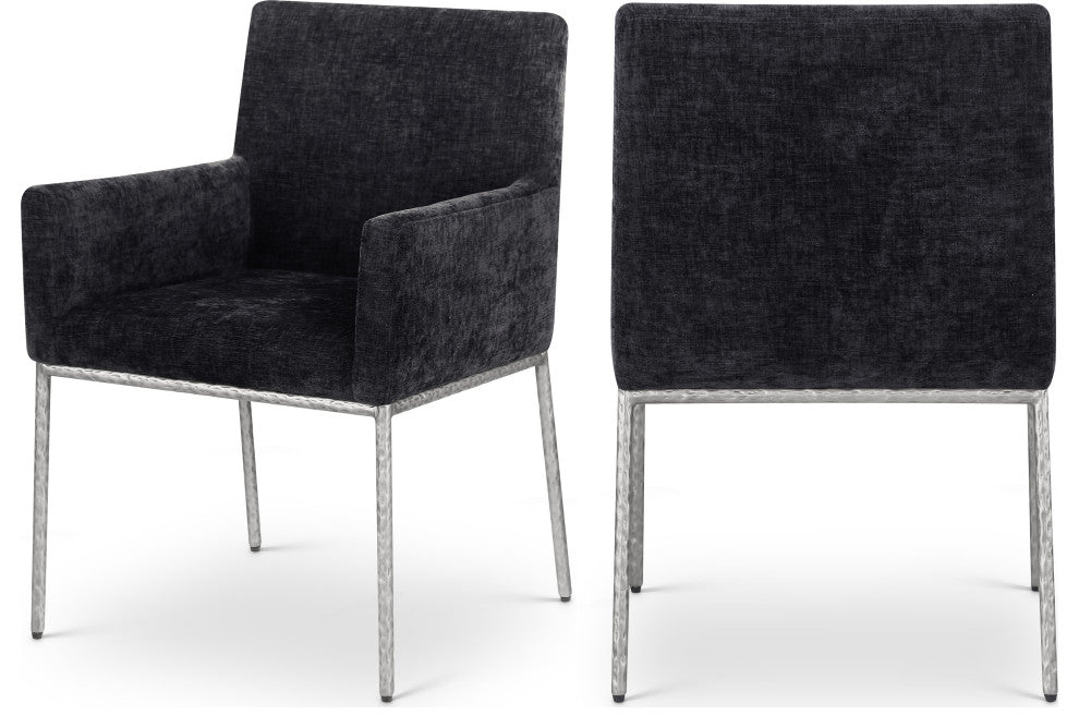 Reeves Upholstered Dining Chair, Black, Chenille , AC, Brushed Silver, Set of 2