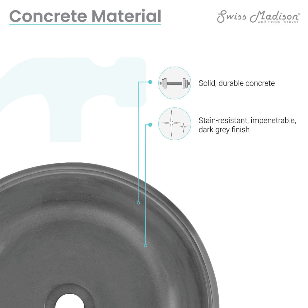 Lisse 17.5" Round Concrete Vessel Bathroom Sink, Dark Gray