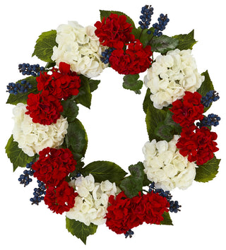 21" Geranium and Blue Berry Artificial Wreath