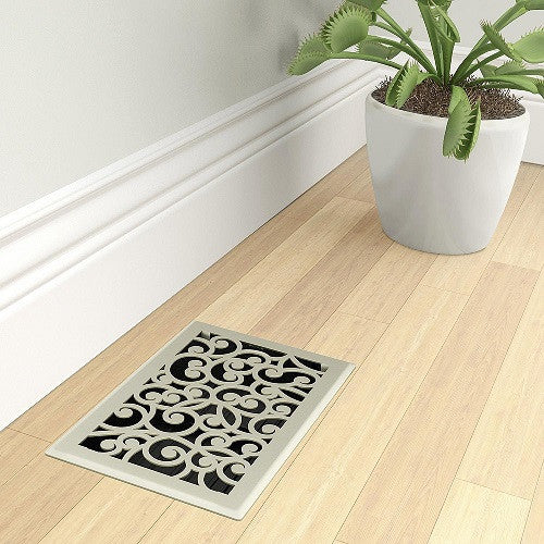 Wonderland Floor Register, Satin Nickel, 6x10