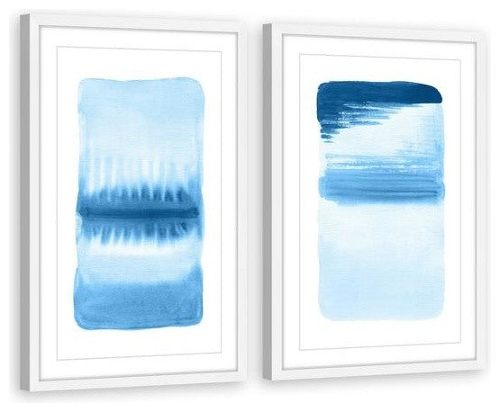 "Blue Flows" Framed Painting Diptych, 32"x24"