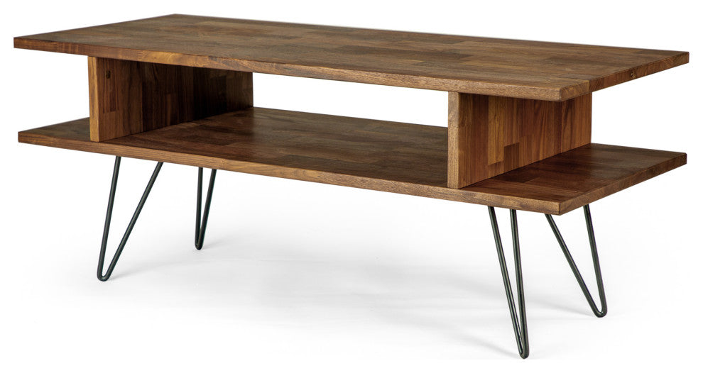 Zuma Modern Coffee Table, Solid Walnut Natural Finish, Black Hairpin Leg