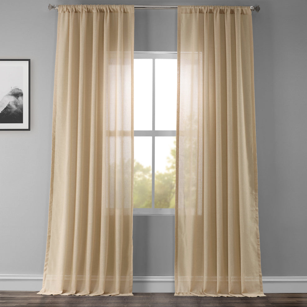 Faux Linen Sheer Curtain Single Panel, Raffia Tan, 50"x108"