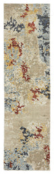 12' Runner Beige and Blue Abstract Power Loom Runner Rug