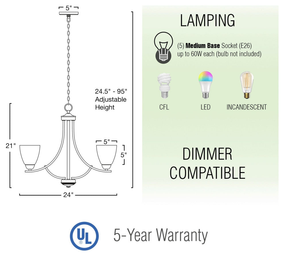 Kira Home Weston 24" Chandelier, Alabaster Glass Shades, Adjustable Chain, Oil
