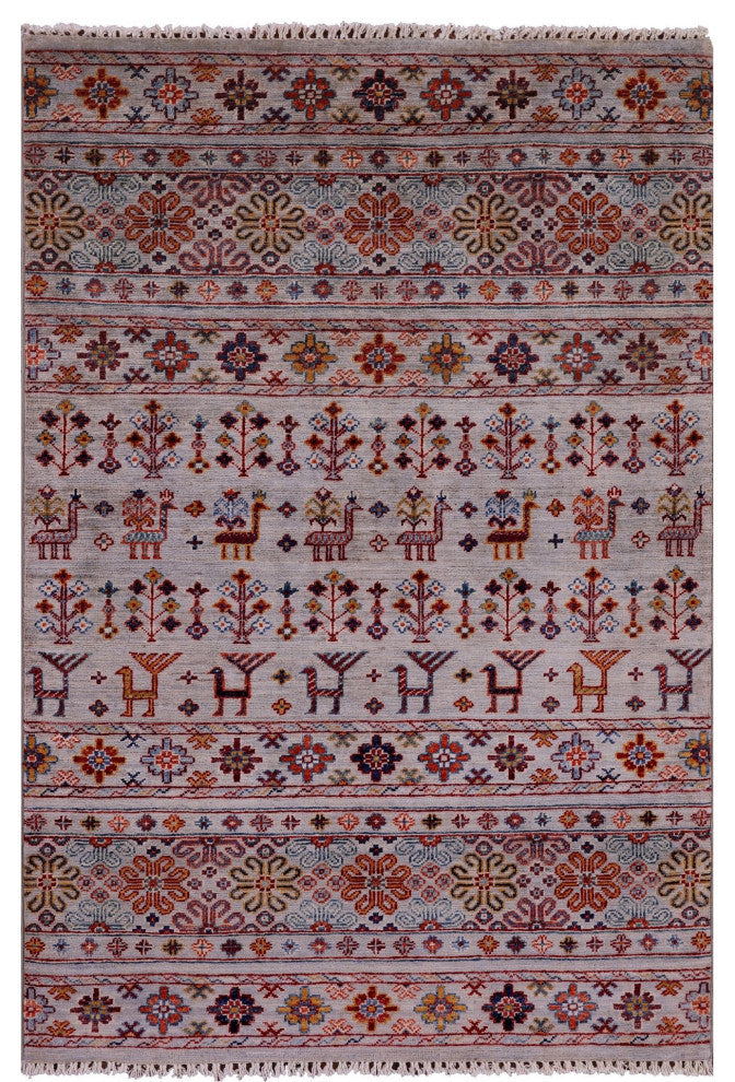 3' 4" X 4' 10" Persian Gabbeh Tribal Hand Knotted Rug Q5409