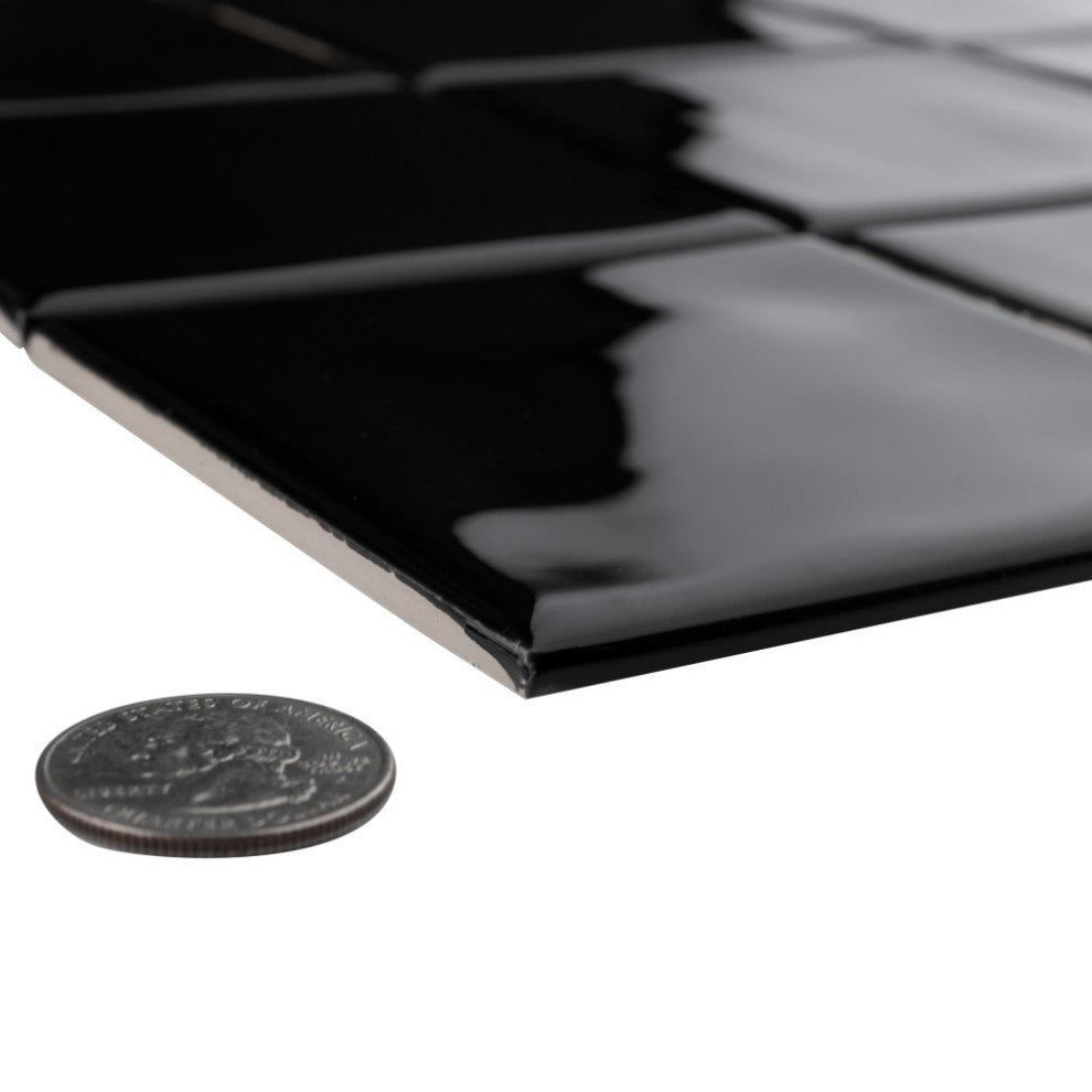 Twist Square Ceramic Mosaic Tile, Black Olive