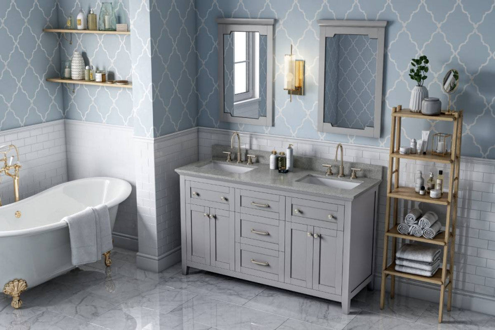 Chatham Traditional 60" Grey Double Sink Vanity, Steel Grey Cultured Marble Vani