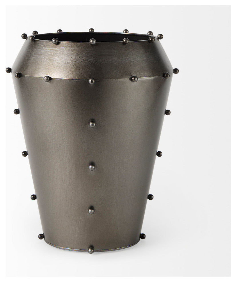 Elio 12.2H Large Gun Metal Gray Metal WithStuds Vase