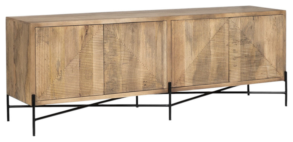 78" Brown Solid Wood Sideboard with Four Doors