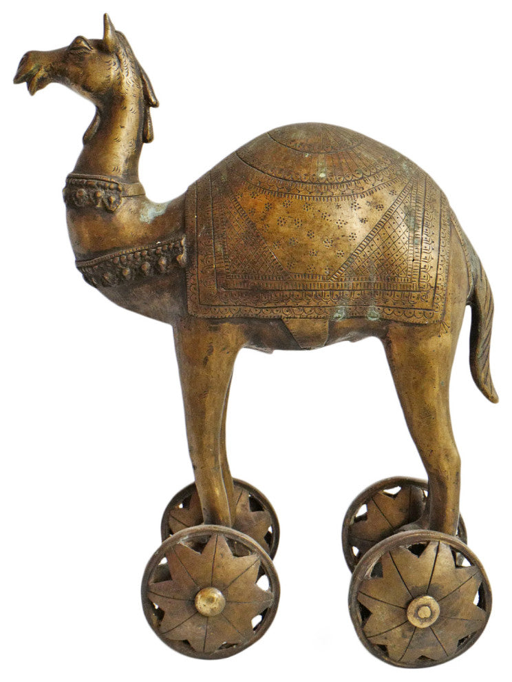 Antique Brass India Camel on Wheels