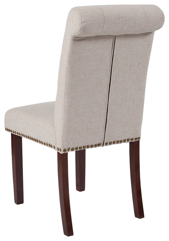 HERCULES Series Beige Fabric Parsons Chair - Rolled Back,  Walnut Finish
