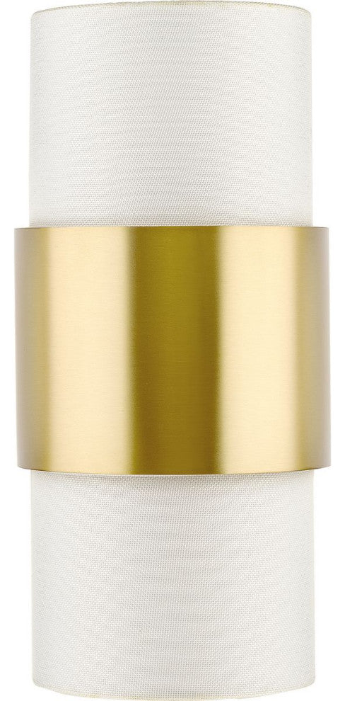 Silva Collection Two-Light Brushed Nickel White Linen Shade Wall Sconce, Brushed Bronze