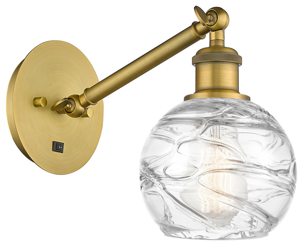 Ballston Athens Deco Swirl Sconce, Brushed Brass, Clear Deco Swirl