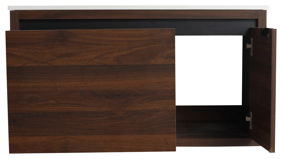36" Plywood Wall Mounted Bath Vanity Set, Integrated Resin Sink