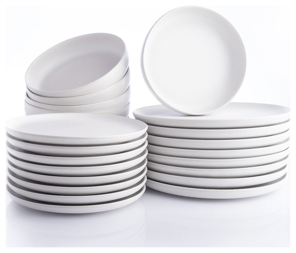 Porto by Stone Lain Macchio Stoneware Dinnerware Set, White Matte, 24-Piece