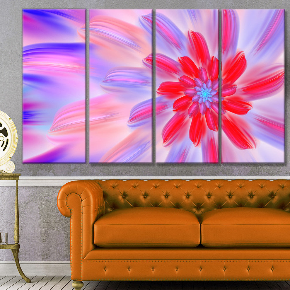 Dance of Fractal Pink Petals, Abstract Wall Art Canvas, 48"x28", 4 Panels