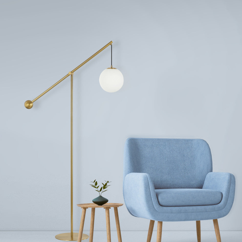 Holly Transitional 1 Light Aged Brass White Metal Floor Lamp