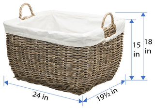 Rattan Kobo Rectangular Laundry Basket With Liner, Gray