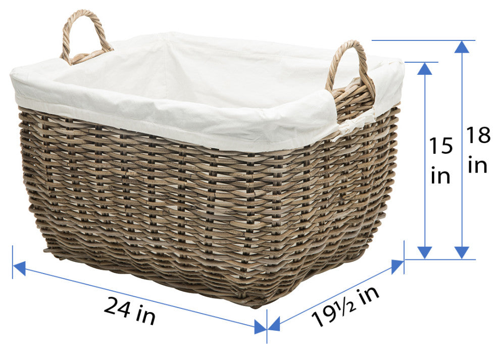 Rattan Kobo Rectangular Laundry Basket With Liner, Gray