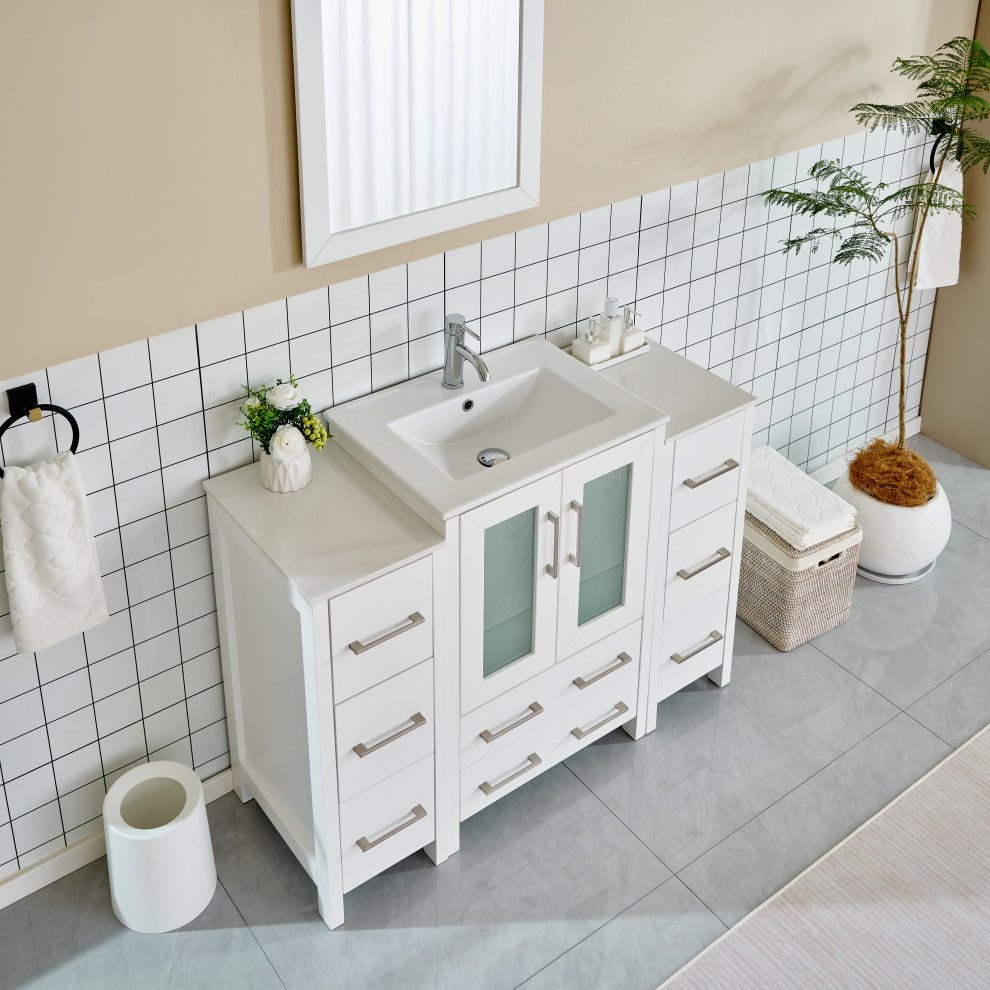 Vanity Art Vanity Set With Ceramic Top, 48", White, Standard Mirror