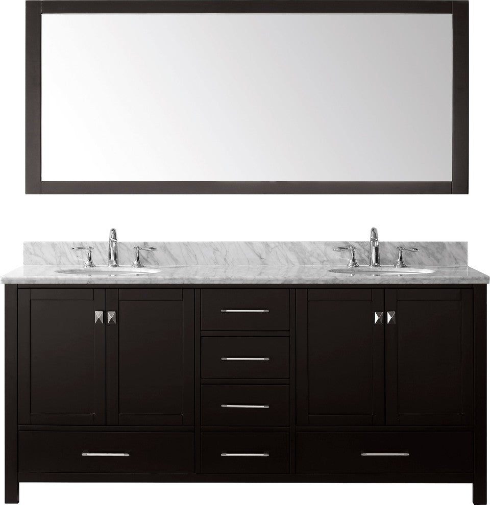 Caroline Avenue 72" Double Bathroom Vanity Set Espresso, Marble Top