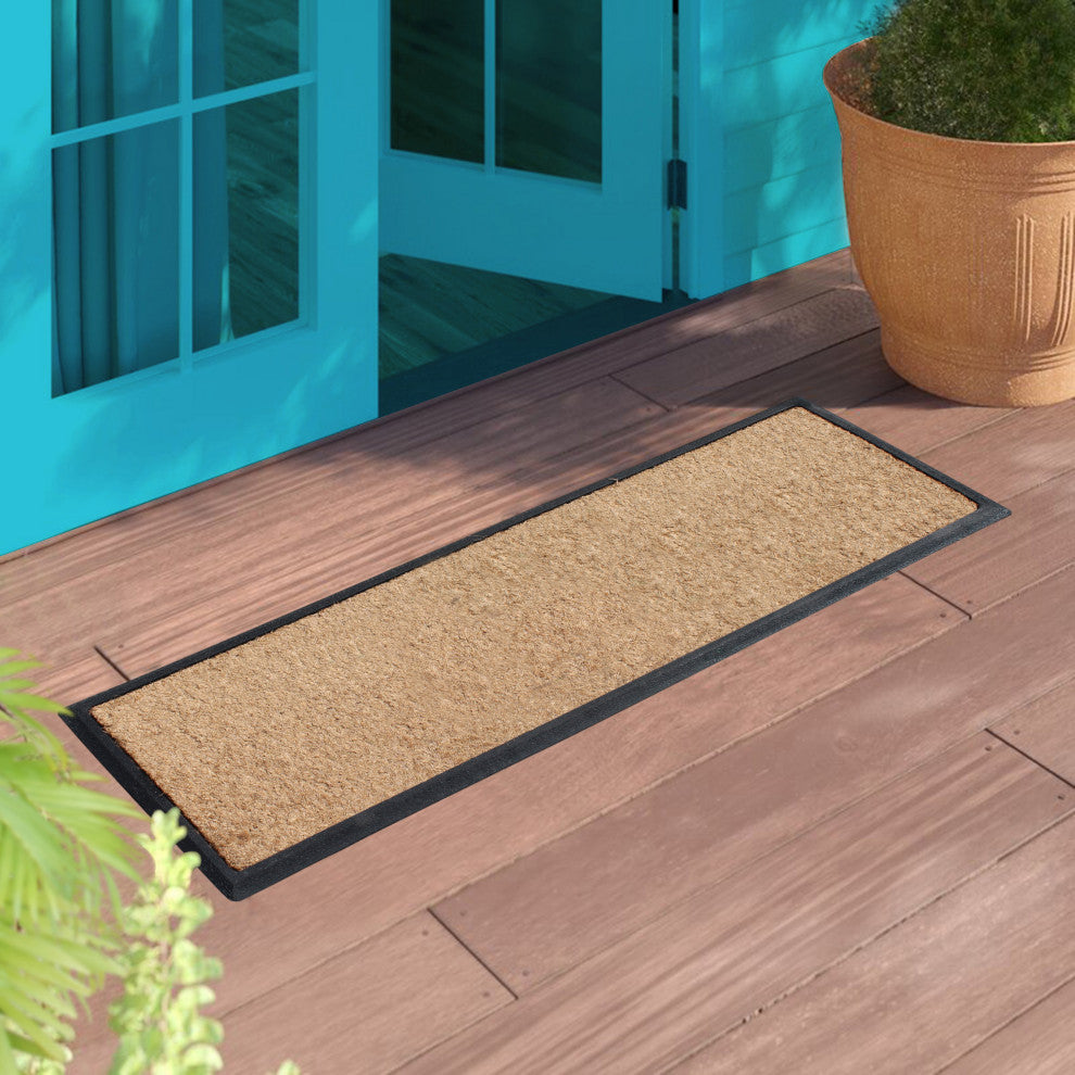 A1HC Natural Coir and Rubber Large Door Mat, Black Border Molded Coir 18"x48"