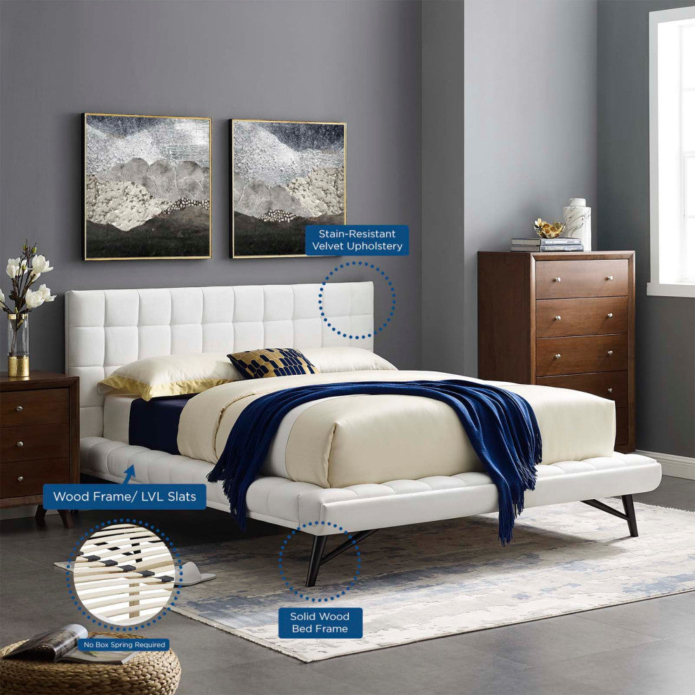 Julia Queen Biscuit Tufted Performance Velvet Platform Bed White